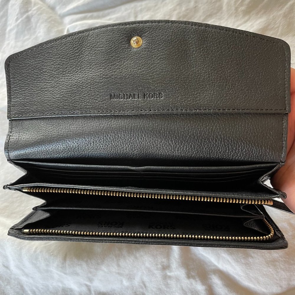 Michael Kors Jet Set Slim Flap Pebbled Leather Wallet Black - Picture 8 of 16